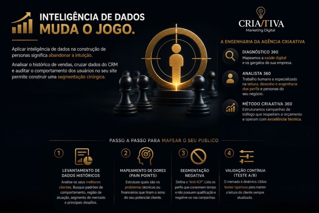 Diagrama técnico mostrando a análise e construção do Perfil do Cliente Ideal.